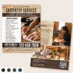 Flyer Manejador de construcción de carpintero de madera<br><div class="desc">Atraer más clientes a su negocio con este elegante folleto de marketing. Una elección perfecta si buscas un ambiente rústico, natural o artesanal. Con textura de madera y letras rústicas en negrita, con cinco fotos para mostrar tu trabajo. Personalice la plantilla con su nombre, título, descripción, lista de servicios, una...</div>