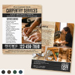 Flyer Manejador de construcción de carpintero de madera<br><div class="desc">Atraer más clientes a su negocio con este elegante folleto de marketing. Una elección perfecta si buscas un ambiente rústico, natural o artesanal. Con textura de madera y letras rústicas en negrita, con cinco fotos para mostrar tu trabajo. Personalice la plantilla con su nombre, título, descripción, lista de servicios, una...</div>