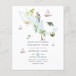 Flyer Mapa de México en acuarela para boda de destino