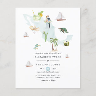 Flyer Mapa de México en acuarela para boda de destino