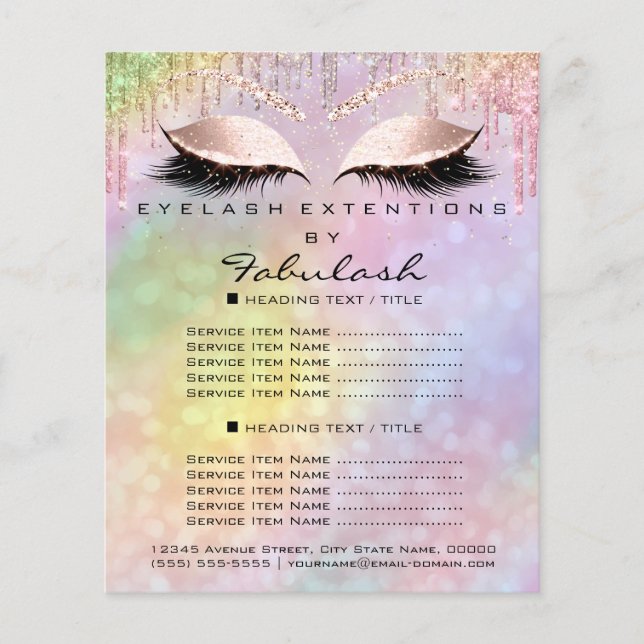 Flyer maquillaje Belleza Purpurina Precios Lash Holograp (Frente)