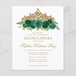 Flyer Maravilla floral de esmeralda verde Tiara Quinceañ