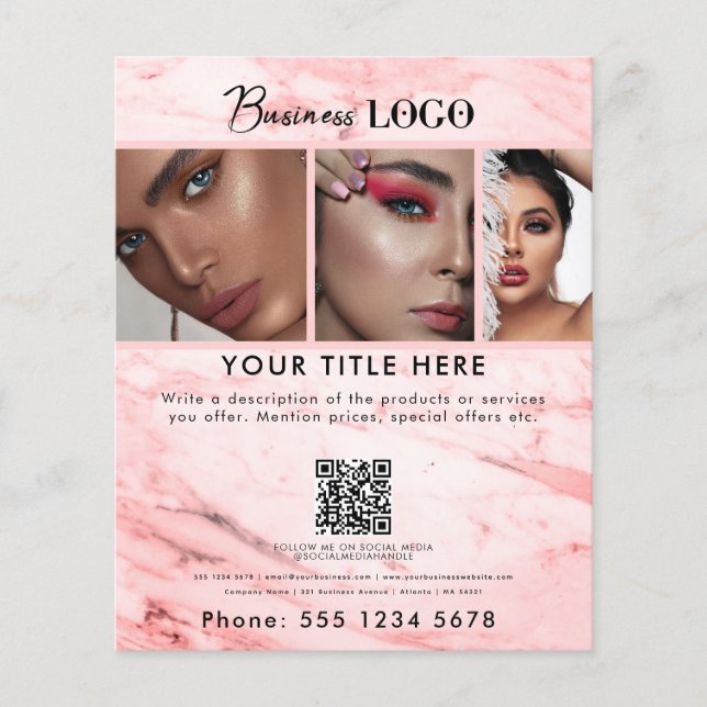 Flyer Marble rosa de las uñas del pelo de belleza promoc (Frente)