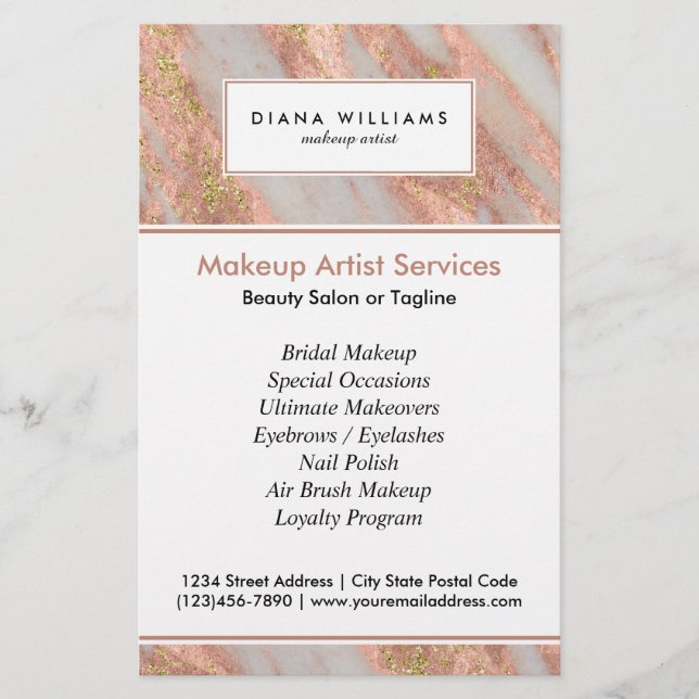 Flyer Marble rosa esparcido Resumen artista de maquillaj (Frente)