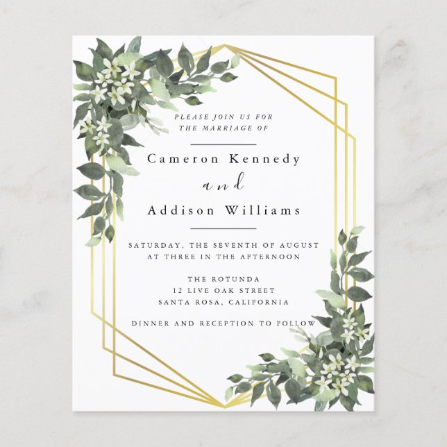 Flyer Marco geométrico de eucalipto verde de oro acuátic (Frente)