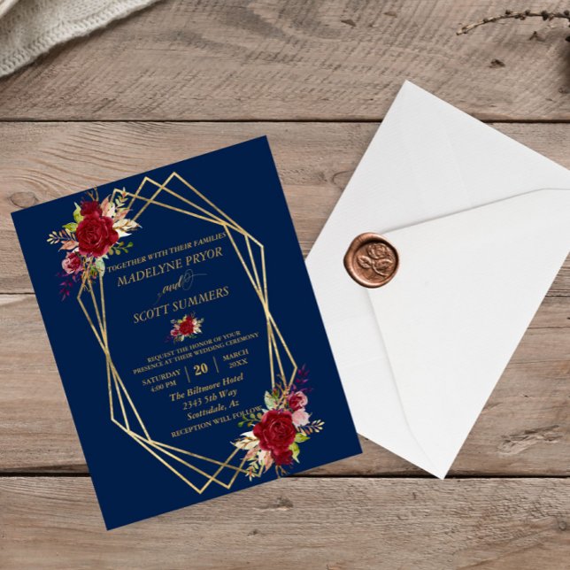 Flyer Marina Borgoña Rubor Gold Frame Gold Boda presupue (Subido por el creador)