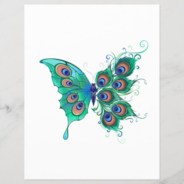 Flyer Mariposa con plumas de pavo real verde (Frente)