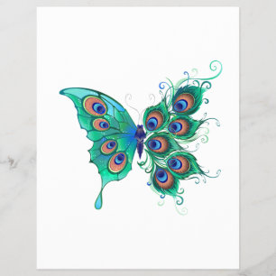 Flyer Mariposa con plumas de pavo real verde