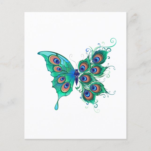 Flyer Mariposa con plumas de pavo real verde (Frente)