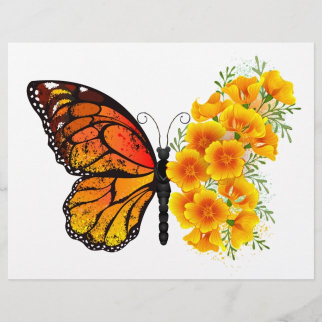 Flyer Mariposa de flores con amapola amarilla de Califor (Frente)