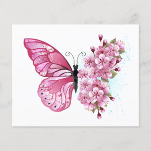 Flyer Mariposa de flores con Sakura rosa