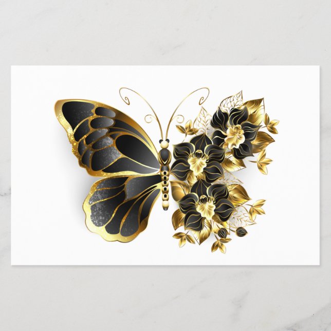 Flyer Mariposa de flores de oro con orquídea negra (Frente)