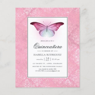 Flyer Mariposa rosa brillante Quinceañera