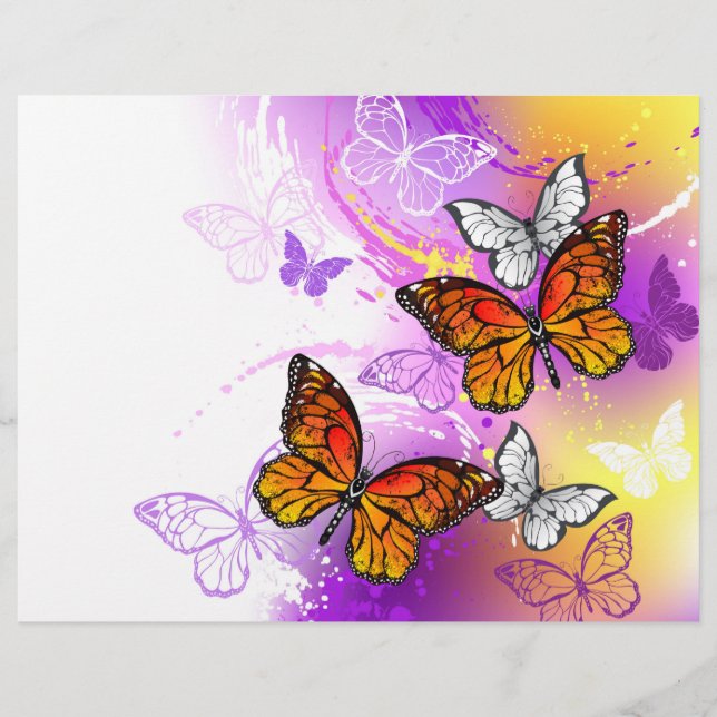 Flyer Mariposas monarcas en fondo morado (Frente)