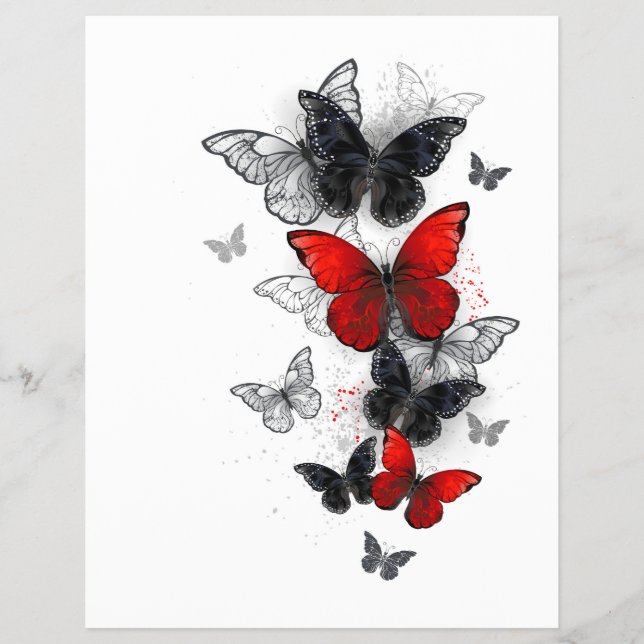 Flyer Mariposas Morpho voladoras negras y rojas (Frente)