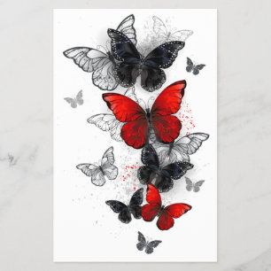 Flyer Mariposas Morpho voladoras negras y rojas