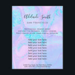 Flyer mármol azul pastel y falso purpurina<br><div class="desc">volante de artista profesional de maquillaje en salón de belleza</div>