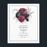 Flyer Marsala, Boda gótico floral negro y plateado<br><div class="desc">Elegante marsala,  flor negra y plata falsa purpurina invitación a la boda gótica. Los sobres no están incluidos. Para obtener invitaciones más gruesas con sobres incluidos y productos coincidentes sobre el mismo tema,  consulte la colección que aparece a continuación.</div>