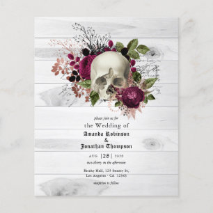Flyer Marsala Floral Skull Boda gótico Halloween