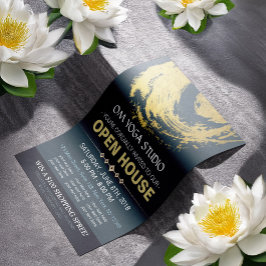 Flyer Masaje Blue & Gold YOGA Masaje Terapia Studio Open