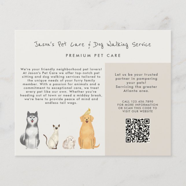 Flyer Mascota Cute Watercolor Situ Dog Walker Business (Frente)