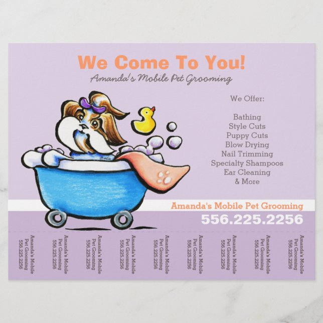 Flyer Mascota móvil Groomer Shih Tzu Purple Tear Sheet (Frente)