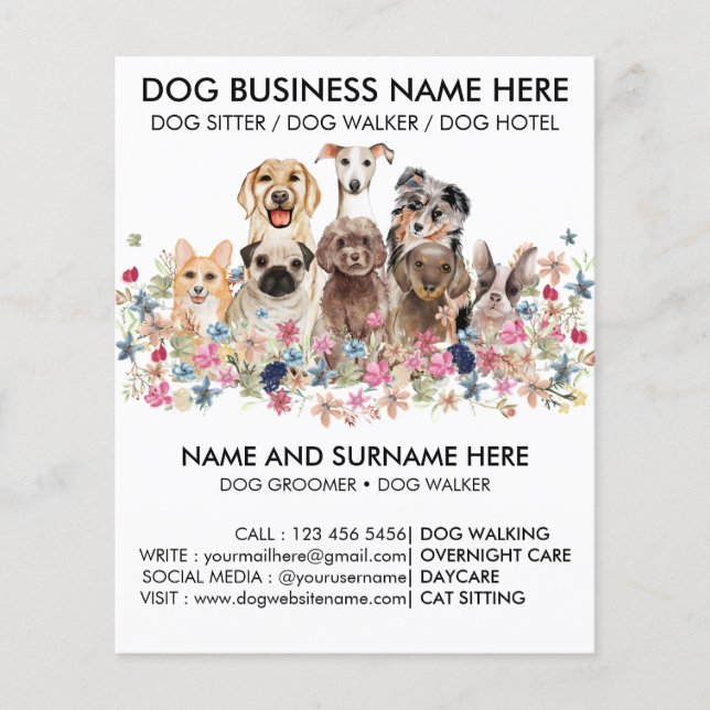 Flyer Mascota negro botánico Plantador de Perros Groomer (Frente)