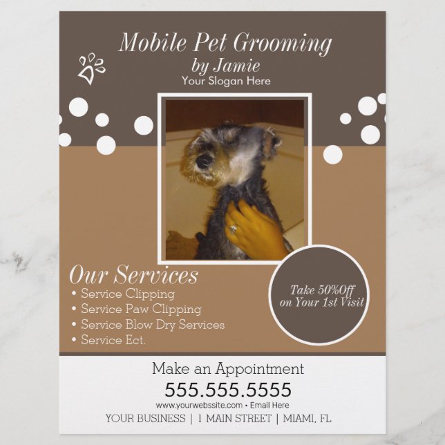 Flyer Mascota Servicios Grooming Dog Photo (Frente)