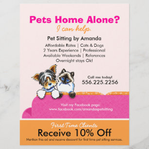 Flyer Mascota Sitter Coupon Ad Yorkie Cat Couch Pink