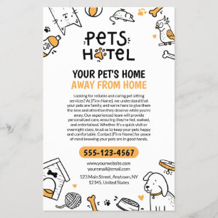 Flyer Mascotas estilo Doodle Hotel / Mascota Sitting