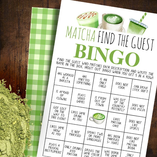 Flyer Matcha Find the Guest Bingo Game Card (Subido por el creador)