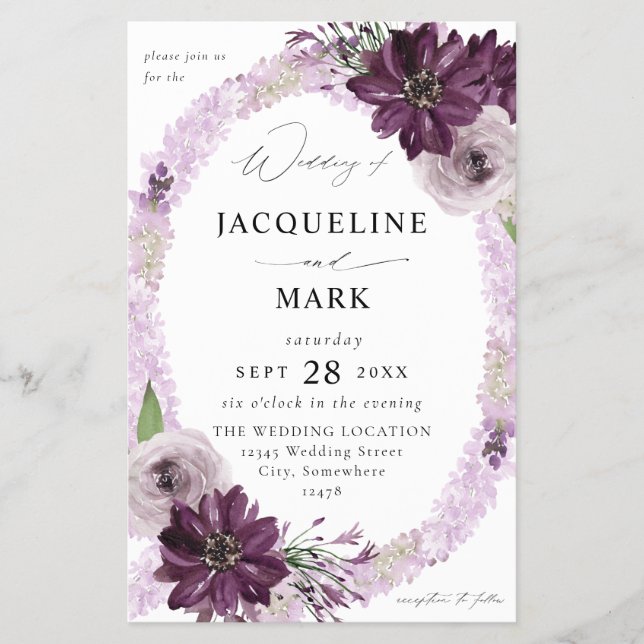 Flyer MED Boda de Anillo Floral Purple & Lavender (Frente)