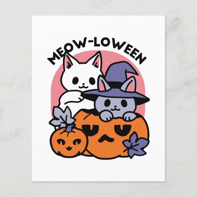 Flyer Meow-Loween - Diseño de felinos Halloween (Frente)