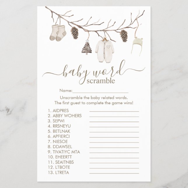 Flyer Merry Christmas Word Scramble Game Baby Shower (Frente)