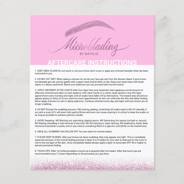Flyer Microblading Aftercare Instruction Modern Pink (Frente)