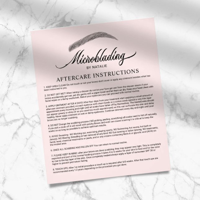 Flyer Microblading Aftercare Instruction Rubor Pink (Subido por el creador)