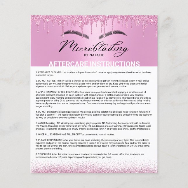 Flyer Microblading Aftercare Instructions Pink Drips (Frente)