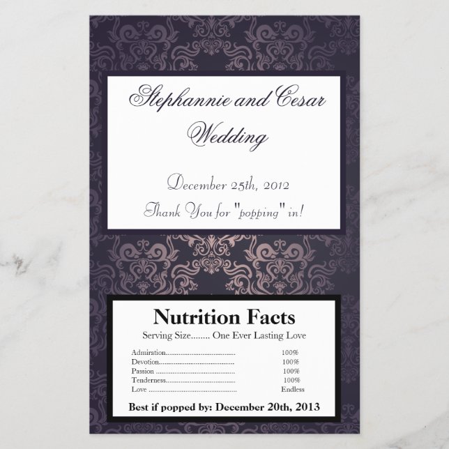 Flyer Microwave Popcorn Wrapn Deep Purple Damask (Frente)