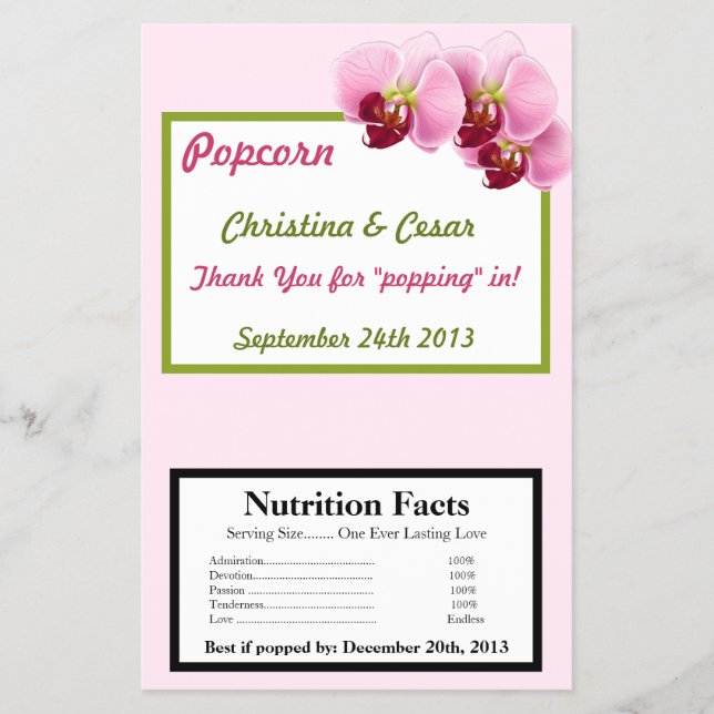 Flyer Microwave Popcorn Wrapn Orquídea Rosa Larga Estanc (Frente)