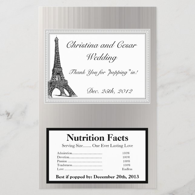 Flyer Microwave Popcorn Wrapper Black Eiffel Tower (Frente)