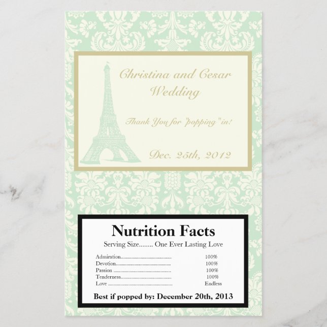 Flyer Microwave Popcorn Wrapper Damask París (Frente)