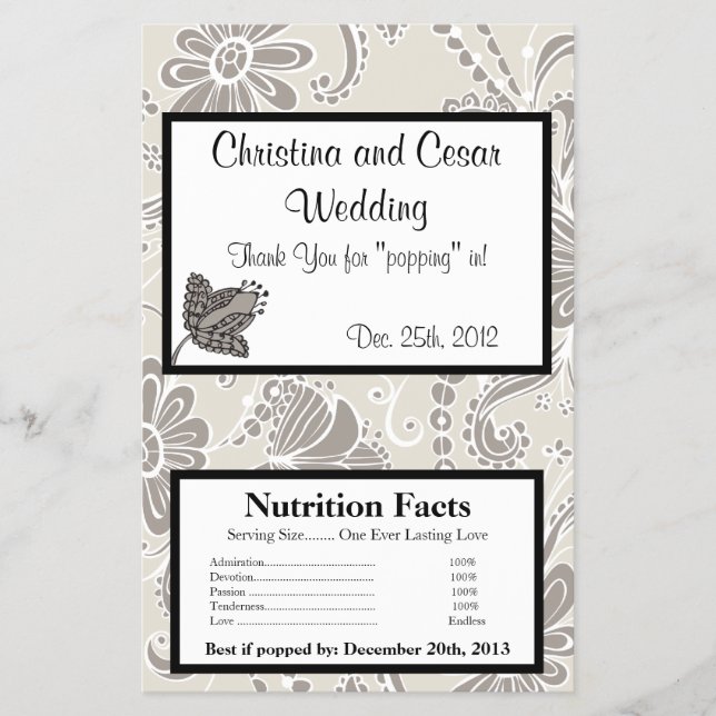 Flyer Microwave Popcorn Wrapper Gray Flourirls Swirls (Frente)