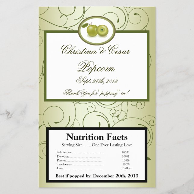 Flyer Microwave Popcorn Wrapper Green Apple Swirt Fruit (Frente)
