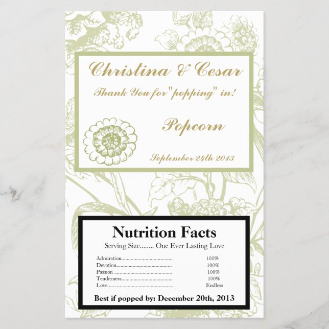 Flyer Microwave Popcorn Wrapper Green Gerbera Daisy Flow (Frente)