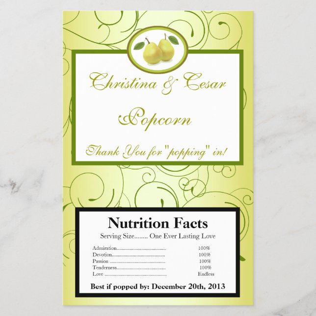 Flyer Microwave Popcorn Wrapper Lime Green Pear Swirls (Frente)