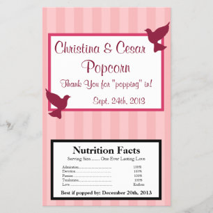 Flyer Microwave Popcorn Wrapper Love Birds Pink Stripes