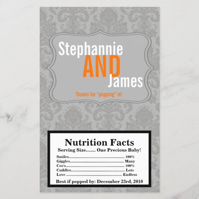 Flyer Microwave Popcorn Wrapper Moderno Gray Damask Lace (Frente)