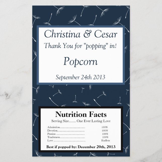 Flyer Microwave Popcorn Wrapper Navy Blue Dandelion Flow (Frente)