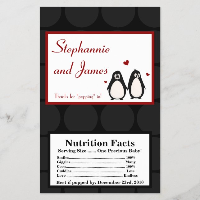 Flyer Microwave Popcorn Wrapper Penguin Love Pareja Mate (Frente)