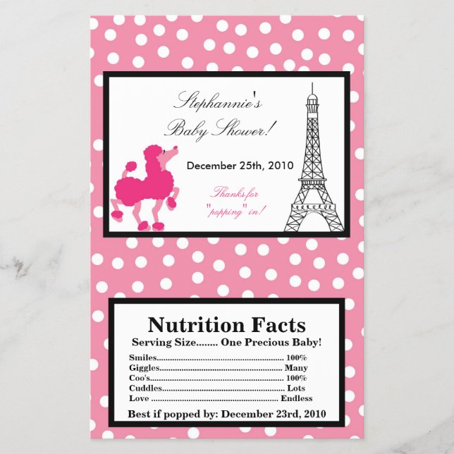 Flyer Microwave Popcorn Wrapper Pink Poodle Paris Eiffel (Frente)